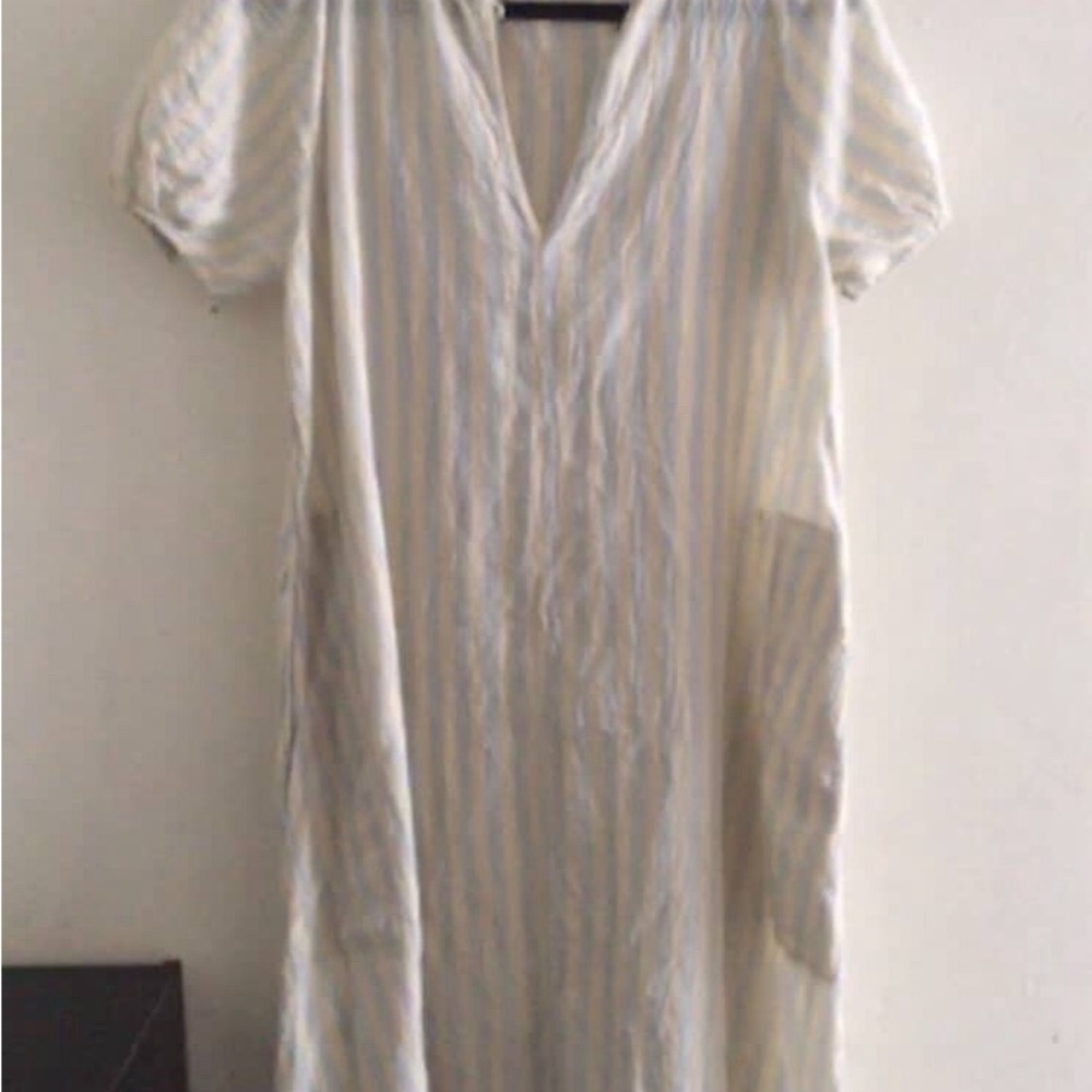 Elegant Cream and White Striped Long Sleeve Dress